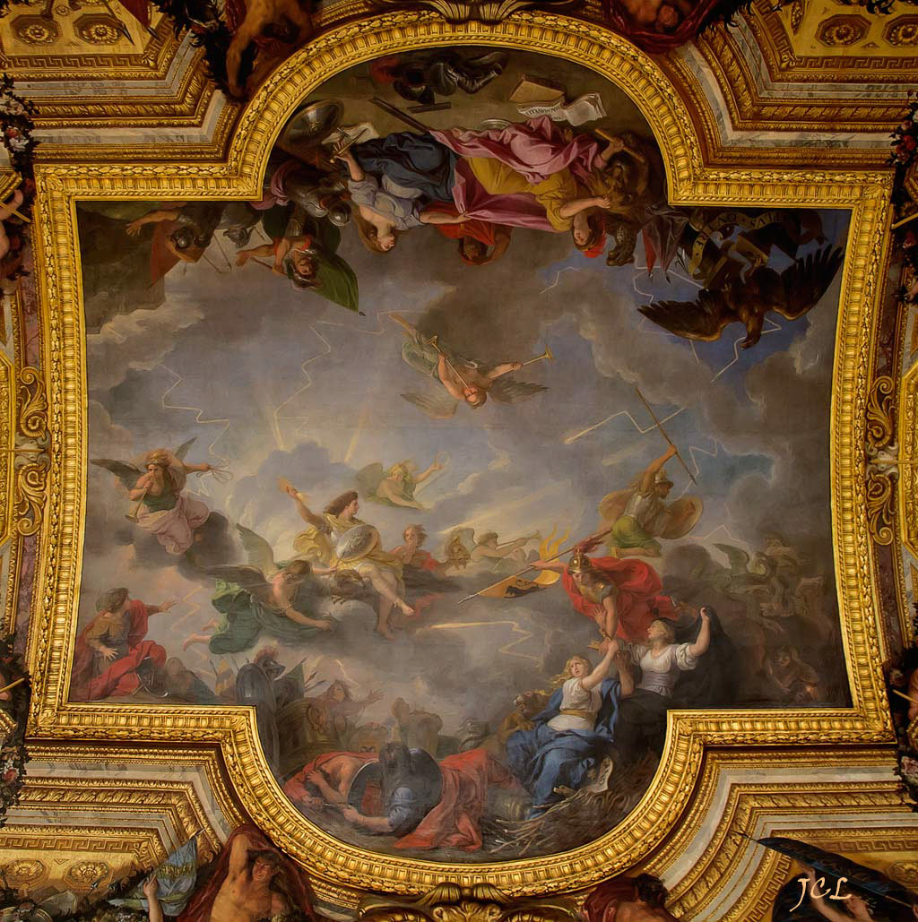 Peintures de Charles Le Brun du plafond de la Galerie des Glaces du Château de Versailles. 